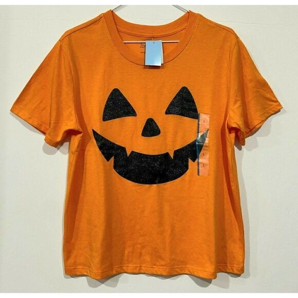 Zoe & Liv - Jack O'Lantern Glitter Face Short Sleeve Graphic T-Shirt - L - Picture 3 of 5